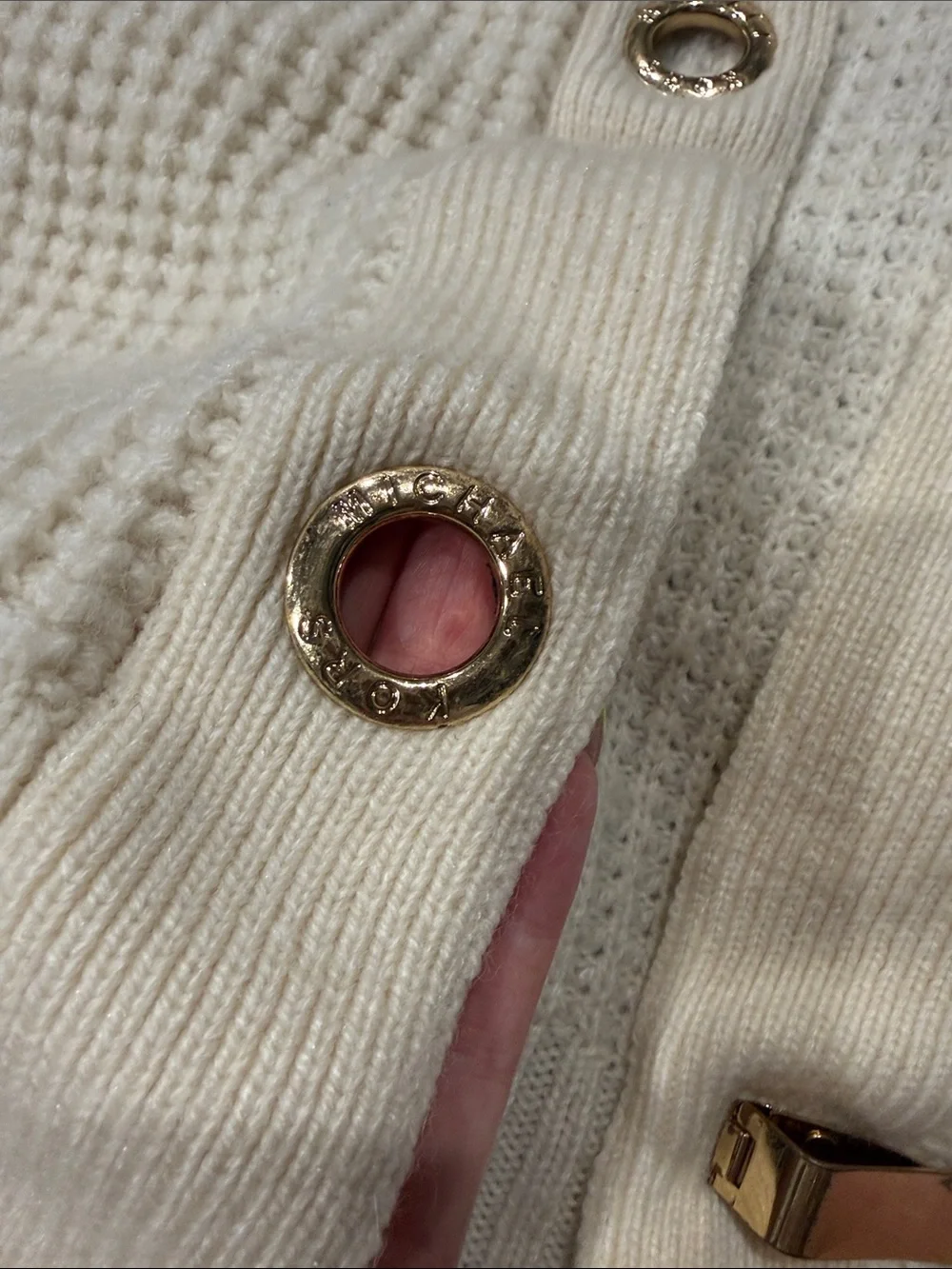 Michael Kors Cream Short-Sleeve Knit Cardigan with Gold Hardware
